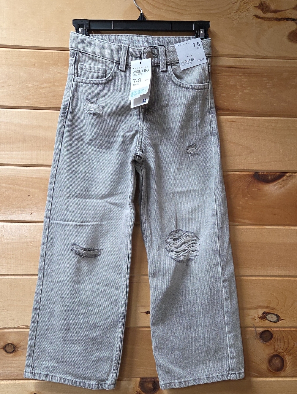 Denim&Co Kids Wide-Leg Distressed Jeans - Light Gray